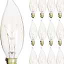 KOR (Pack of 12) 15 Watt Clear Candelabra Base (E12) Flame Tip 120V Decorative Dimmable Chandelier Lights Bulbs
