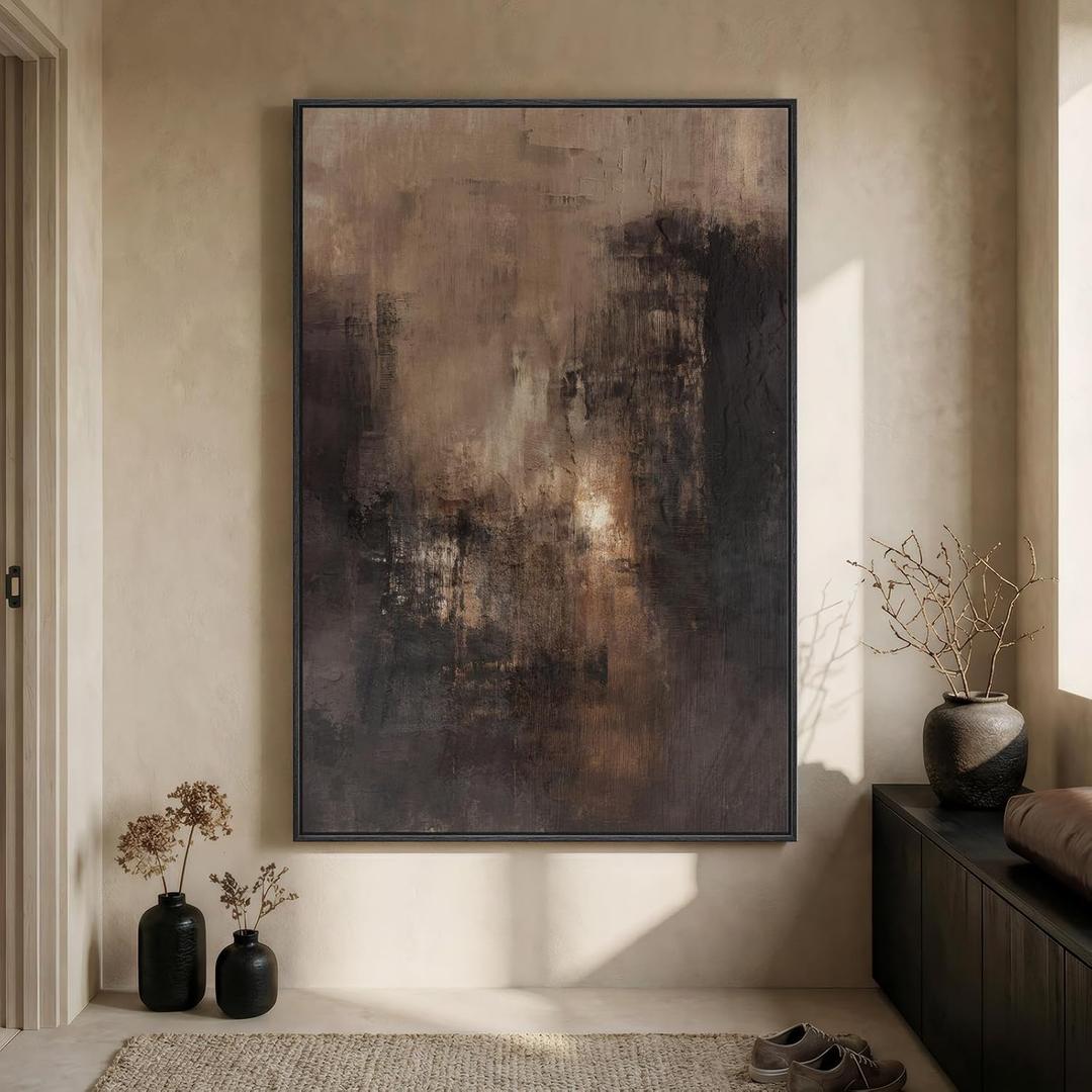 Extra Large Framed Brown Black Abstract Wall Art for Living Room, Oversized Modern Canvas Prints Vertical Artwork for Walls, Contemporary Earth Pictures for Bedroom Dining Hallway Wall Decor 40x60 In