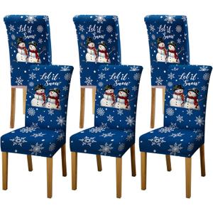 Moukeren 6 Pcs Dining Chair Covers Snowman Stretch Chair Protector Slipcovers Let It Snow Removable Washable Seat Protector for Xmas Holiday Party Dining Chair Decor(Blue)