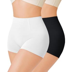 Nebility 2 Piece Slip Shapewear Shorts for Under Dresses Smooth Seamless Shaping Boyshorts Panties (Medium, Black & White 2 Pack)
