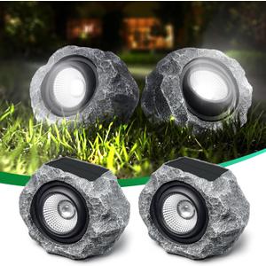 2 Pack Solar Rock Lights Outdoor, Angle Adjustable Solar Lights Outdoor Waterproof, LED Solar Garden Lights, Auto On/Off Landscape Lighting for Yard Pathway Patio Flower Bed - White Glow (Stone Gray)