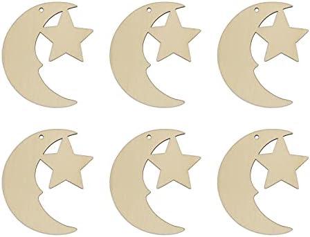 Creaides 20pcs Moon Star Wood DIY Crafts Cutouts Wooden Moon Star Shaped Hanging Ornaments with Hole Hemp Ropes Wood Tags for Baby Shower Wedding Birthday Christmas Decorations
