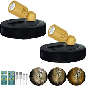 HAMVIDNE Rechargeable LED Spotlight, 3 Lighting Modes Battery Powered Indoor Spotlights with Remote, Uplighting for Trees Plants, Dimmable Timer Picture Spot Light for Wall Artwork-2Pack