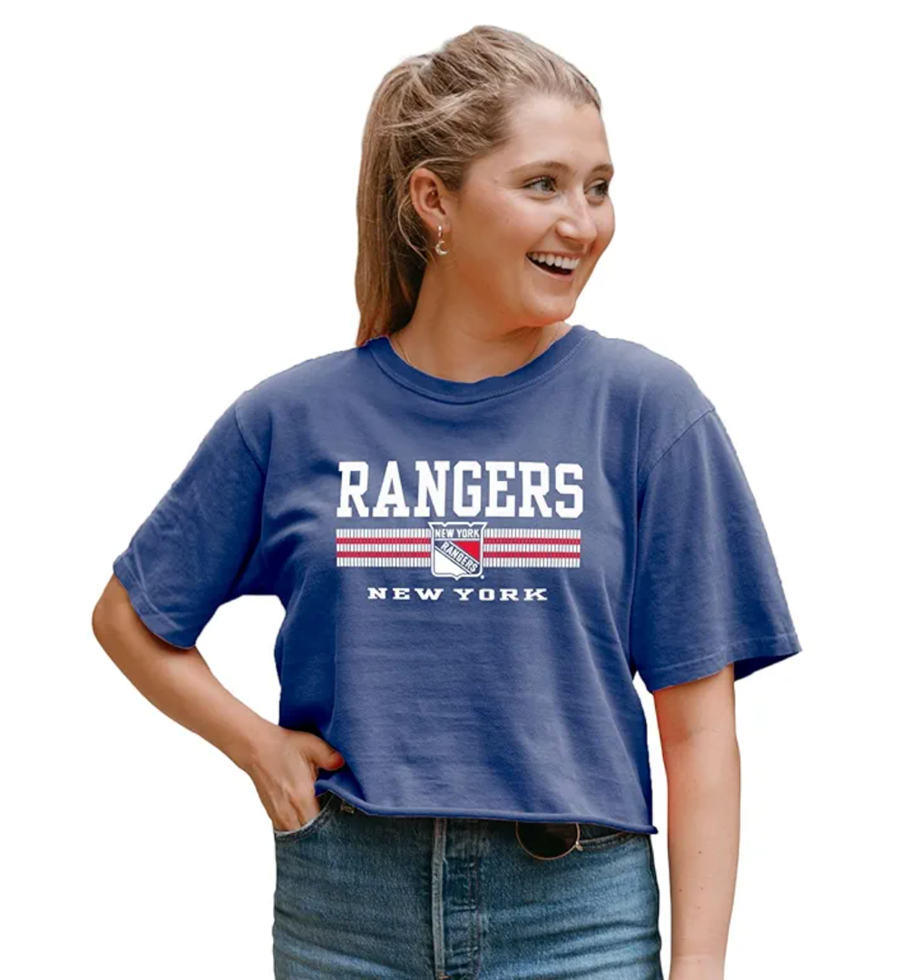 Blue 84 Women's NHL Officially Licensed Crop Top T-Shirt Ringspun Team Color, S
