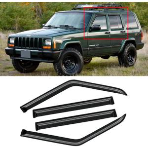 Window Visor for Jeep Cherokee 1984-2001 (Excludes Limited Model), Out-Channel Rain Guards Shields Vent Deflector Shade Wind Dark Smoke, Tape-On Outside-Mount, 4PCS