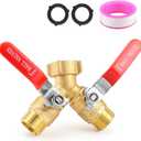 Hose Splitter 2 Way Heavy Duty, 3/4 Inch GHT Thread Y Valve Connector with Stainless Steel Long Handle, Full Flow Garden Brass Hose Splitter for Outdoor Watering, Irrigation, Washing