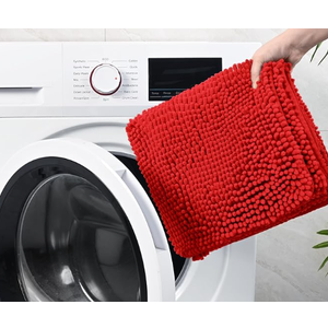 LOCHAS Luxury Bathroom Rug Shaggy Bath Mat 24 x 17 Inch, Washable Non Slip Bath Rugs for Bathroom Shower, Soft Plush Chenille Absorbent Carpets Mats, Red