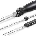 Reemix Electric Knife, Z3042 Electric Knife Set for Carving Meats, Poultry, Bread, Crafting Foam & More, 2 Blades for Meats & Bread, Fork Included (Black)