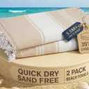 LANE LINEN Oversized Beach Towels, 2 Pack Turkish Towel Set for Adults, Lightweight, Quick Dry, Absorbent & Sand Proof, 39"x71" Pool Towels  Beige