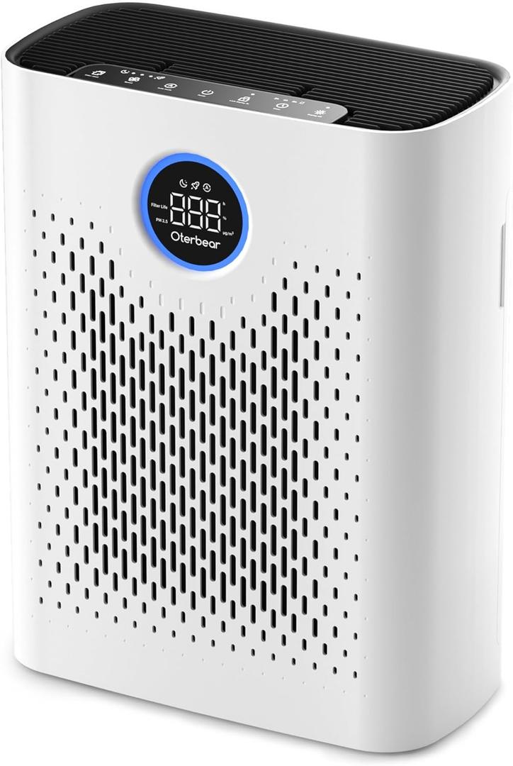 Air Purifiers for Home Pets Up to 3000Ft, HEPA Large Room Air Purifier with PM2.5 Air Quality Monitor, Sleep Mode, Air Purifiers for Bedroom Office for Allergies, Smoke, Dust, Pollen,8000B,White