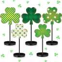 5 Pcs St Patricks Day Decorations Shamrock Wooden Sign Stand Irish Wood Centerpiece Table Decorations Freestanding Clover Signs St. Patrick's Day Decor for Gift Desk Party (Cute Shamrock)