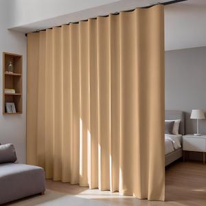 Doeiez Room Divider Blackout Curtains Flexible Sliding Tracks Sets Ceiling Mounted Rod Window Curtain Privacy Separation for Bedroom Living Rooms,1 Panel Khaki Drape and Black Track Set-W72xH96 in