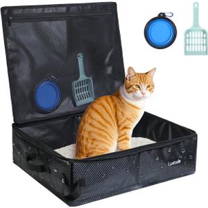 Luxtude Collapsible Travel Litter Box for Cats, Waterproof & Smell-Proof Portable Cat Litter Box with Lid, Sturdy Shape and Hard Bottom for Car, Hotel, and Outdoor Use, Large