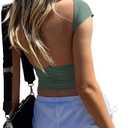 Women's Sexy Backless Top Y2K Short Sleeve T Shirts Casual Cute Crop Tops Summer (Green, XS)