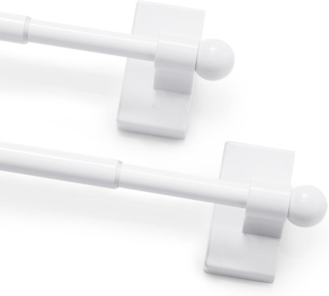 Deconovo Magnetic Curtain Rods 2Pack, Adjustable NoDrill Stainless Steel 16-28 Inch Rod, Strong Magnetic Hold for Doors, Windows & Rental Spaces, Easy Install, White Rods for Apartment Home & Office