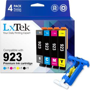 LxTek 923 Ink Cartridges Combo Pack Without Chip Replacement for HP Ink 923 923XL 923e for OfficeJet 8120e 8122e 8124e Pro 8135e 8138e 8139e 8130e 8132e (4 Pack Black Cyan Yellow Magenta)