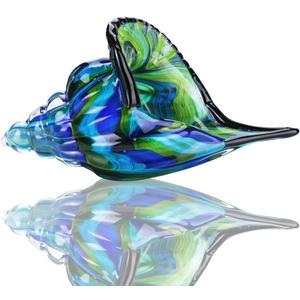 QFkris 8" Glass Conch Figurines, Hand Blown Seashell Art Glass Sculpture, Beautiful Home Decor, Crystal Paperweight