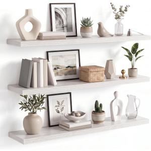 WOPITUES Long Floating Shelves 36", 3 Pcs Wall Shelves, Invisible Brackets, 36in