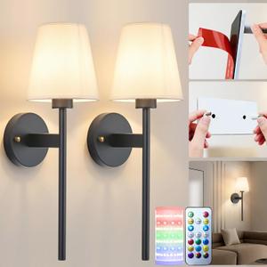 Battery Operated Wall Sconces Set Of 2, Wireless Battery Wall Light With 10000mAh RGB Rechargeable Magnetic Bulb, Rechargeable Wall Sconce With Remote Control For Bedroom, No Electrician Required