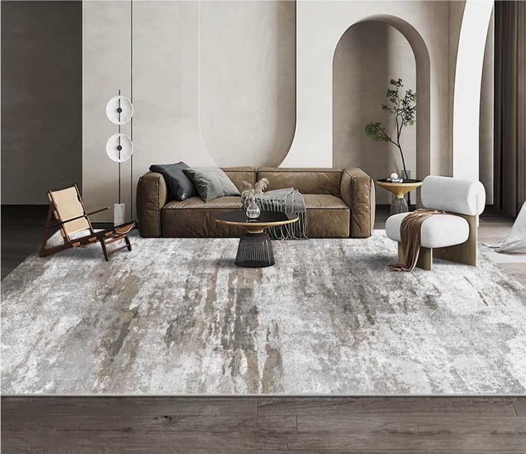 OMERAI Washable Rug 8'x10' Abstract Machine Washable Area Rugs for Living Room Ultra-Thin Non Slip Stain Resistant Modern Large Carpet for Bedroom Dining Room Office Kitchen (Brown)