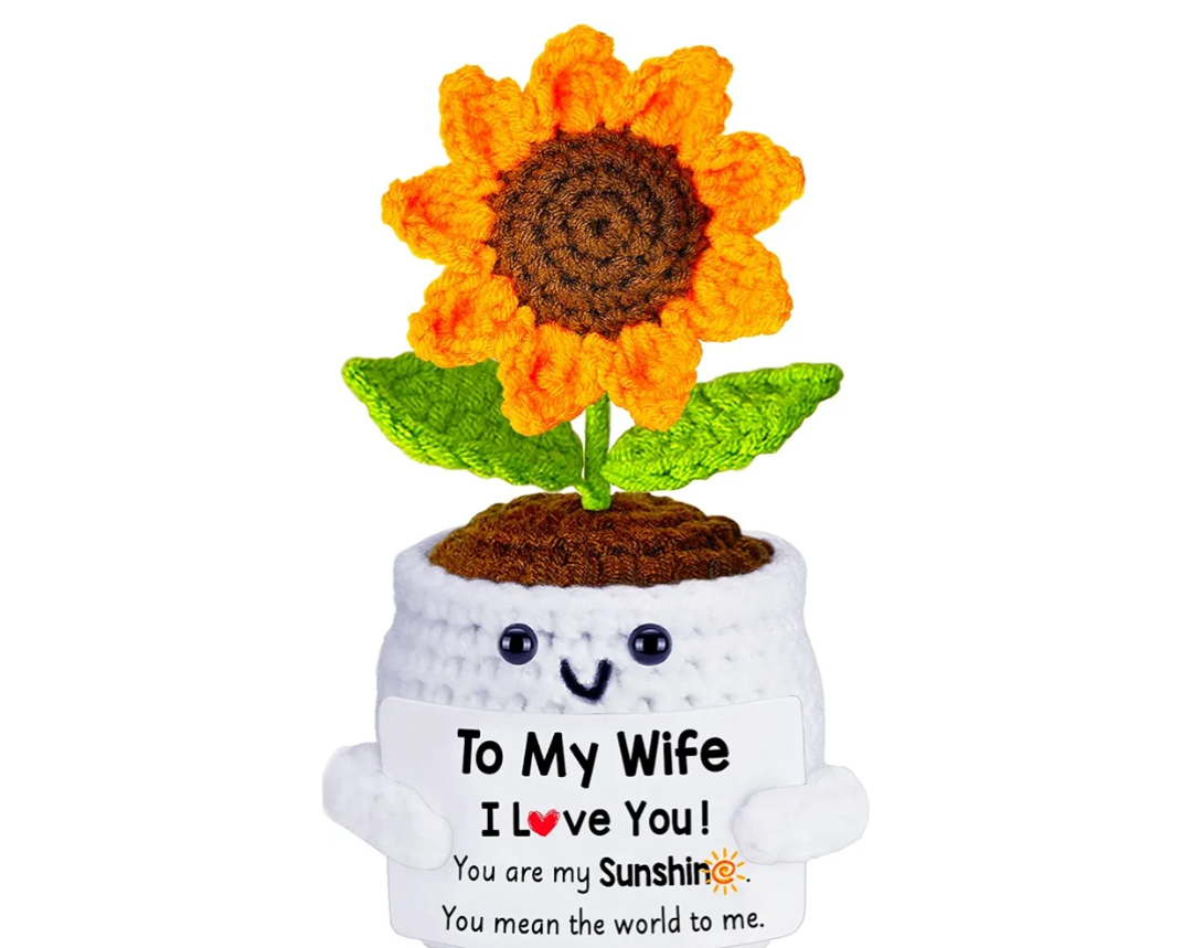 Easter Gifts for Her Wife from Husband, to My Wife Handmade Crochet Sunflower Doll, Mothers Day Anniversary Wedding Birthday Gifts for Wifey Women, Mother's Day I Love You Romantic for Her