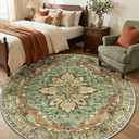 RELEANY Area Rugs 6ft Washable Non-Slip, Floral Vintage Distress Print Pattern Medallion Carpet for Living Room Bedroom Dining Room, Brick Red Rust Neutral Brown Burnt Orange