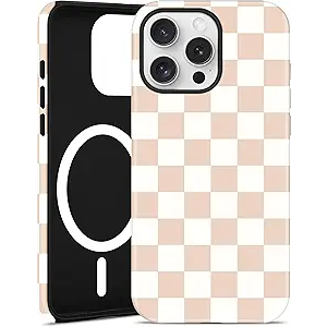 Jusy Compatible with MagSafe Checkerboard Case for iPhone Air, Cute Aesthetic Checkered Magnetic Phone Case, Soft TPU and Hard PC Protective Phone Cover for Women Girls（Matte） - Beige