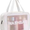 Travel Toiletry Bag for Women and Men, Matte Translucent Toiletry Bag with Handy Handle, Makeup Cosmetic Organizer Bag for Travel Toiletries Accessories (White)