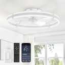 ZMISHIBO 24 Inch Ceiling Fans with Lights and Remote, Modern Low Profile Ceiling Fan, 3000-6000K Dimmable Flush Mount LED Fan Light, 6 Wind Speeds, Fandelier Ceiling Fans for Bedroom- White