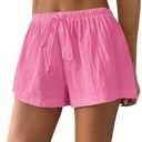 RoseSeek Women's Drawstring High Waisted Button Front Mini Shorts Loose Wide Leg Track Shorts Casual Lounge XS