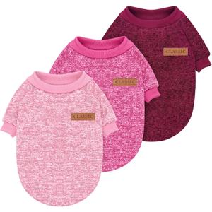 Idepet Pet Dog Classic Knitwear Sweater 3 Pcs, Fleece Coat for Small,Medium Dogs,Warm Pet Dog Cat Clothes,Soft Puppy Customes for Dog Grils Boys,Medium (3 pcs Pink+Rose+Burgundy)
