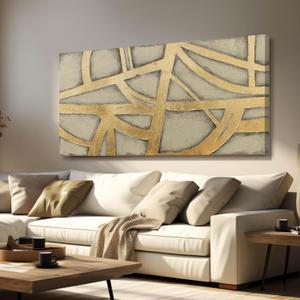 VAYIMDH Abstract Canvas Wall Art Gold Pictures Minimalist Modern Artwork Bedroom Wall Paintings 24"x48" Art for Home Office