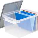 Storex Portable File Tote with Locking Handles, Letter/Legal Files, 18.5" X 14.25" X 10.88", Clear/Silver