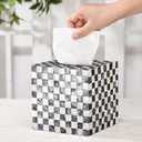 CHI AN HOME 5.7" Tissue Box Cover, Handmade Checkered Cube Tissue Box Cover with Capiz Shells, Decorative Tissue Holder for Living Room, Bathroom, Bedroom or Office (Navy Blue, Square)
