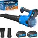 AZZUNO Cordless Brushless Leaf Blower with 2 x 4.0Ah Battery and Charger,3 Speed Mode MAX 580CFM Brushless Motor, Electric Blower for Lawn Care,Patio,Leaves,Dust,and Snow Removal (Blue)