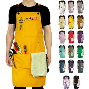 Kitchen Apron, Work Apron, Canvas, Multiple Pockets, Gardening, Painting, BBQ, Artist, Carpenter, Sizes M to XXL, Yellow