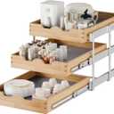 DINDON 3 Tier Pull Out Cabinet Organizer 17W X21D Slide Out Shelves With Shelf Liner for Kitchen Wood Roll Out Drawers Pantry Organization