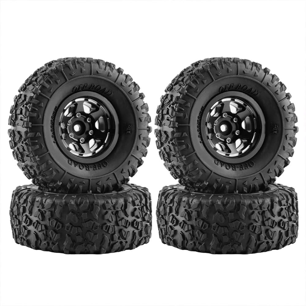 GLOBACT 1.3" Beadlock Wheels Tires Set Offset -3.75mm Aluminum Wheel for Axial SCX24 AX24 TRX4M Upgrade 1/18 1/24 RC Crawler Parts (Black)