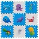 Puzzle Play Mat, Foam Floor Tiles, Children’s Foam Puzzle Mat Baby Floor Play Mat 34×34 Inches Sea World 9 Pieces, Edge Tooth A