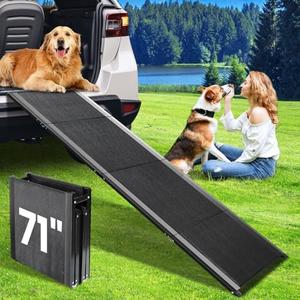 Dog Ramp for Car, 71''x 17'' Extra Long Folding Dog Ramps, Pet Ramp for Large Dogs with Non-Slip Rug Surface, Portable Dog Steps Up to 250LBS, Outdoor Dog Ramp for Car, SUV, Truck