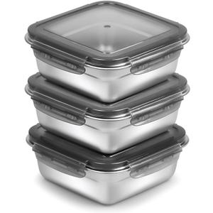 3 Pack Sandwich Containers, 24oz Stainless Steel Sandwich Box with Airtight Lids, Reusable Metal Meal Prep Lunch Boxes, BPA-Free, Dishwasher Safe, Food Storage Containers for Families (Black)