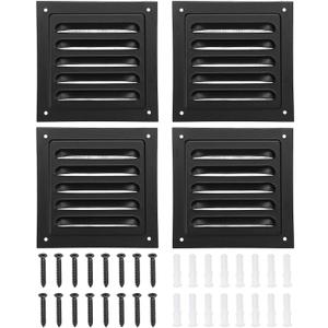 PATIKIL 4"x4" Aluminum Gable Vent, 4Pcs Exterior Wall Outlet Vent Square Soffit Vents HVAC Louver Air Grille with Built-in Screen for House Attic Garage Ceiling, Black