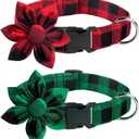 Malier 2 Pack Christmas Dog Collar with Flower, Classic Buffalo Plaid Dog Christmas Collar with Durable Buckle Pet Collars for Small Medium Large Dogs Cats Pets (Plaid Green & Red, Large)