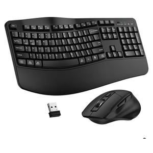 Keyboard and Mouse Combo, 2.4G Full Size Wave Keys Ergonomic Keyboard with Wrist Rest and 3-Level DPI Adjustable Wireless Ergonomic Mouse for Windows, Mac OS Desktop/Laptop/PC(Black)