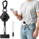 Dadanism Anti-Theft Phone Tether, Universal Phone Lanyard Retractable Steel Line Cell Phone Strap with Heavy-Duty Carabiner & 360 Rotatable Metal Tab for Outdoor Hiking Fishing Skiing Climbing, Black