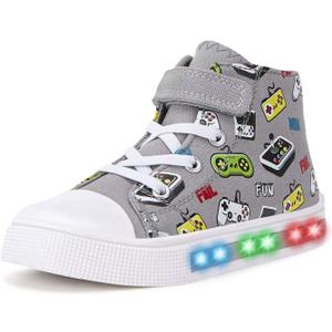 FUNCOO PLUS Boys Girls Light Up Shoes Toddler Canvas Sneakers Kids High Top Fashion Shoe Size 3