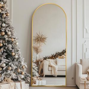 Full Length Mirror, 59"x19" Floor Mirror, Arch Floor Standing Mirror Freestanding Arch Full Body Mirrors with Stand for Bedroom, Hanging Mounted Mirrors for Living Room Cloakroom, Gold