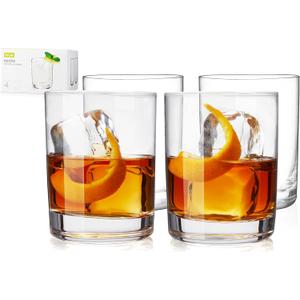 True Rocks Glass, Whiskey Tumblers, Old Fashioned Bourbon Scotch Brandy Drinking Glasses, Whiskey Glasses Perfect for Wedding, Anniversary, Housewarming, Cocktail Party, Home Bars, 12 oz, Set of 4