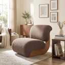  28" Modern Curved Boucle Accent Chair with Solid Wood Base, Mid-Century Armless Upholstered Slipper Lounge Chair for Living Room, Bedroom, Reading Nook, Natural + Brown