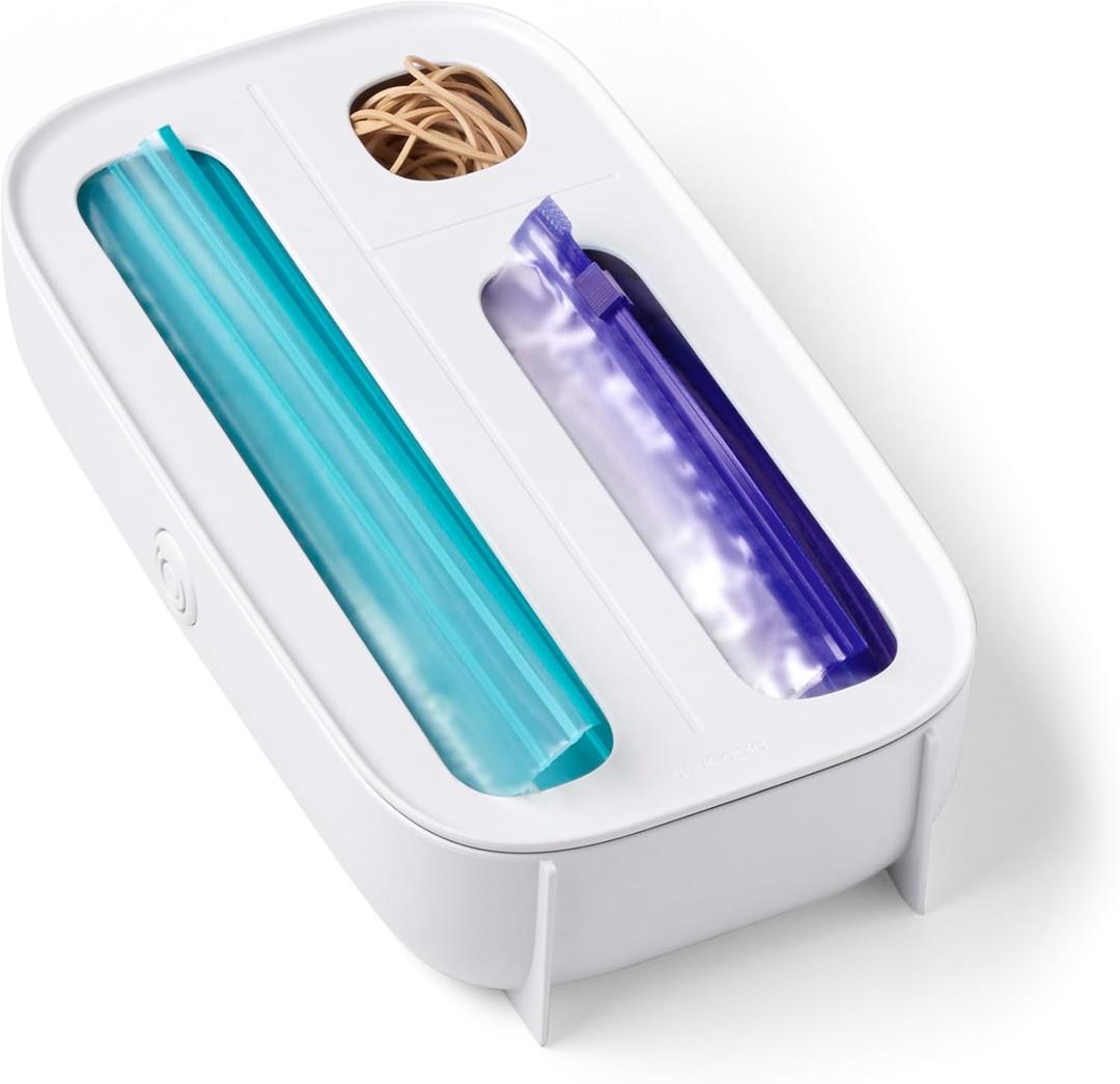 YouCopia StoraBag Drawer Food Bags Dispenser, 3-Slot, Plastic Sandwich Bag Organizer For Kitchen Storage, White